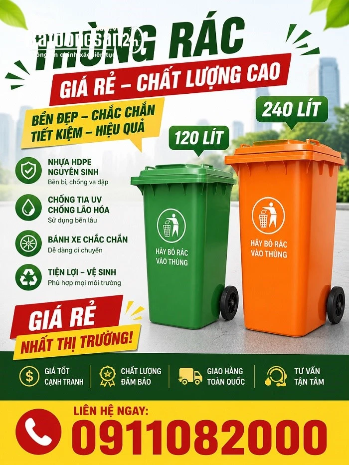 Thanh Lý Thùng Rác Nhựa 120L 240L giá rẻ tại Hậu Giang -  lh 0911082000