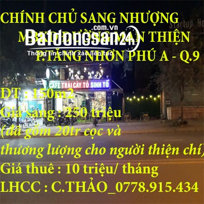 CHÍNH CHỦ SANG NHƯỢNG MBKD ĐƯỜNG MAN THIỆN, P.TĂNG NHƠN PHÚ A, QUẬN