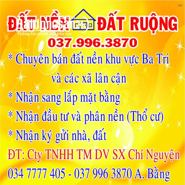 CHÍNH CHỦ CẦN BÁN GẤP 3 LÔ ĐẤT TẠI HUYỆN BA TRI, TỈNH BẾN TRE