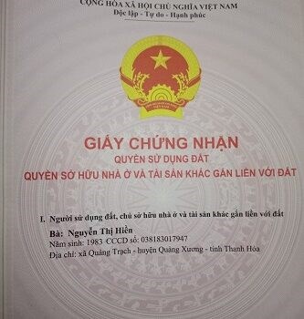 Chính chủ cần bán lô đất tại Xã Quang Trạch- huyện Quang Xương- Thanh