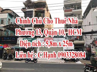 Chính Chủ Cho Thuê Nhà Phường 13, Quận 10, Hồ Chí Minh
