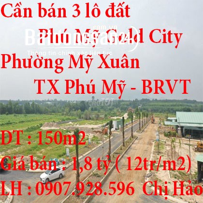 Cần bán 3 lô đất Phường Mỹ Xuân, Thị xã Phú Mỹ, Bà Rịa – Vũng Tàu