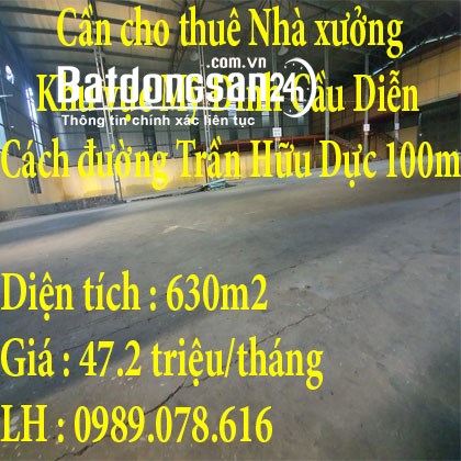 Cần cho thuê Nhà xưởng khu vực Mỹ Đình Cầu Diễn cách đường Trần Hữu