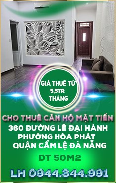 CHO THUÊ CĂN HỘ MẶT TIỀN 360 ĐƯỜNG LÊ ĐẠI HÀNH –HÒA PHÁT – QUẬN CẨM