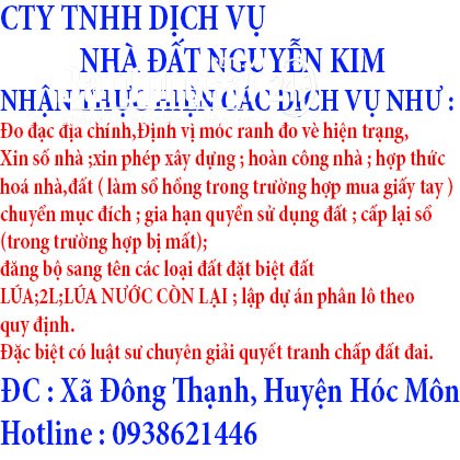 Cty TNHH Dịch vụ nhà đất NGUYỄN KIM nhận làm hồ sơ