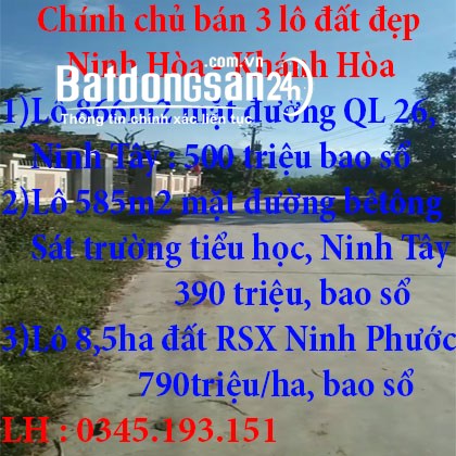 Chính chủ bán 3 lô đất đẹp ở Ninh Hòa, Khánh Hòa giá tốt nhất mùa