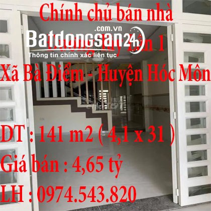 Chính chủ bán nhà Đường Tây Lân 1, Xã Bà Điểm, Huyện Hóc Môn, Tp Hồ