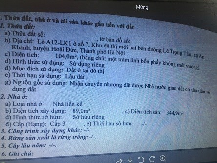 CHÍNH CHỦ ĐANG CẦN BÁN CĂN  A12-LK1, Ô SỐ 7