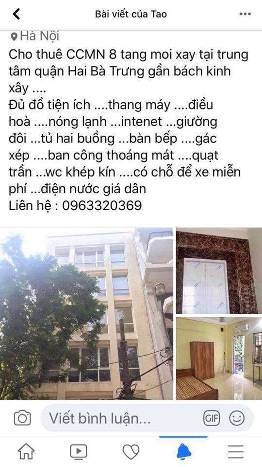 Cho thuê CCMN tại chợ mơ bạch mai gần bách kinh xây.