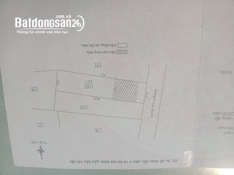 Bán đất thổ cư rộng 10.43 diện tich 427m2  đường 4m cột số 16 Di Linh