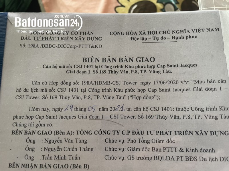 Chính Chủ Bán Nhanh Căn Hộ Condotel CSJ 1401- Căn Hộ Du Lịch CSJ