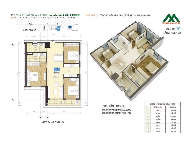 BÁN CĂN HỘ CHUNG CƯ XUÂN MAI RIVERSIDE 3PN