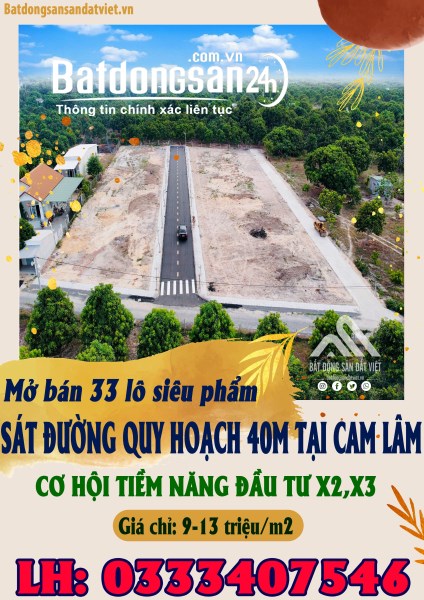 Chính thức mở bán 33 lô siêu phẩm sát đường quy hoạch 40m tại Cam Lâm