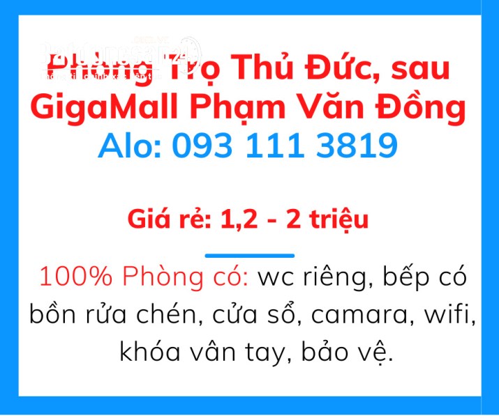Phòng trọ Thủ Đức, gần GigaMall Phạm Văn Đồng giá 1,2 - 2 triệu
