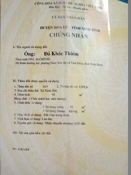 Cần bán đất chính chủ tại: Văn Lâm, Ninh Hải, Hoa Lư, Ninh Bình.