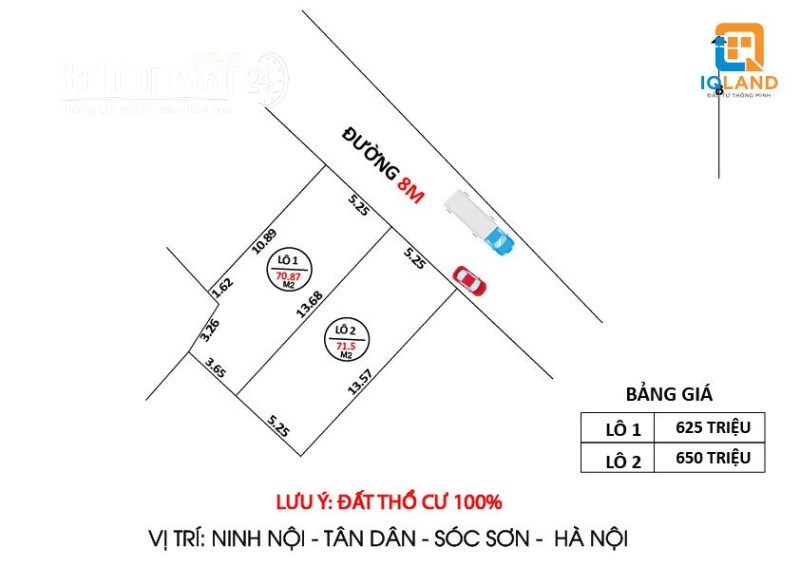 Cần bán 71.5m2 đất giá 650 triệu tại Ninh Nội, Tân Dân, Sóc Sơn.