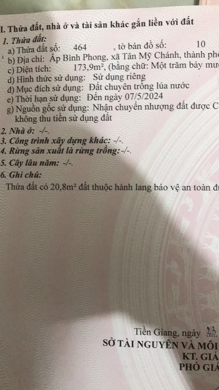 Chính Chủ Bán Lô Đất Thổ Cư Mặt Tiền Đường Trần Thị Thơm