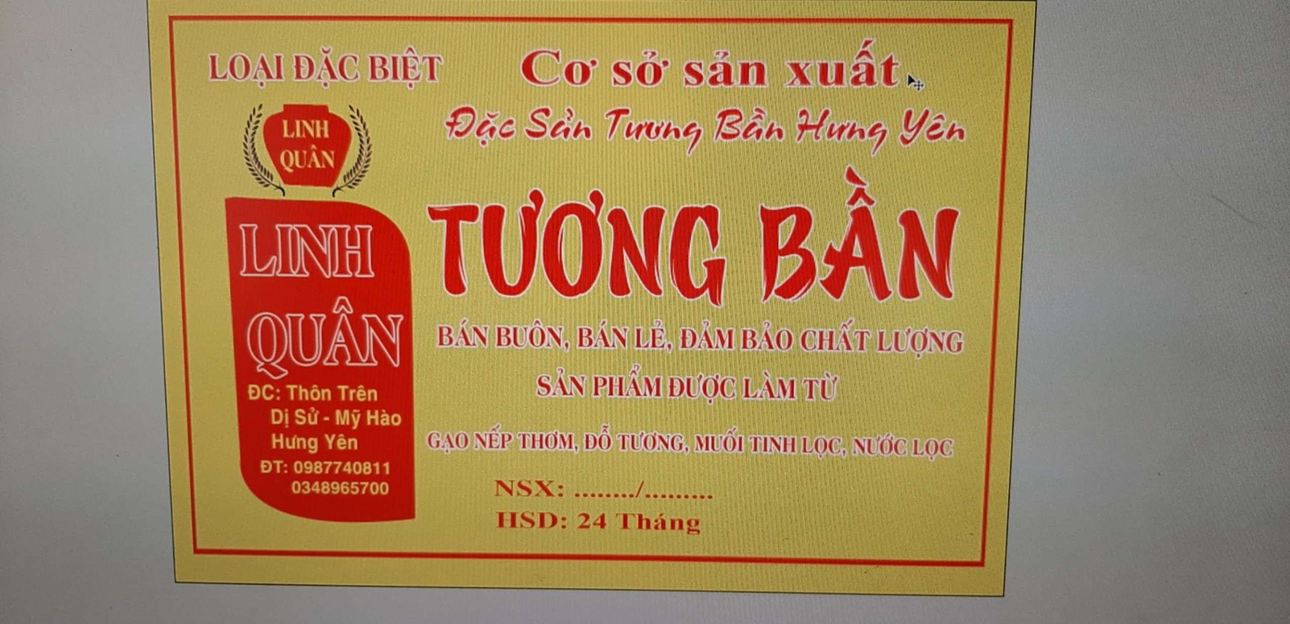 ĐẶC SẢN TƯƠNG BẦN HƯNG YÊN LINH QUÂN.