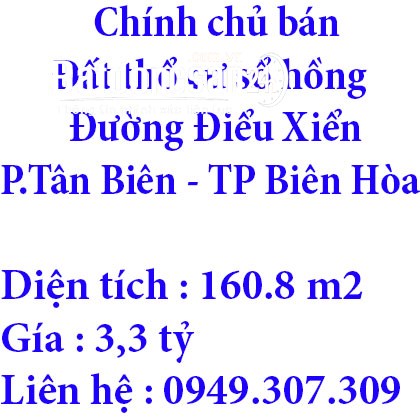 Chính chủ bán đất thổ cư  sổ hồng TP Biên Hòa, Đồng Nai