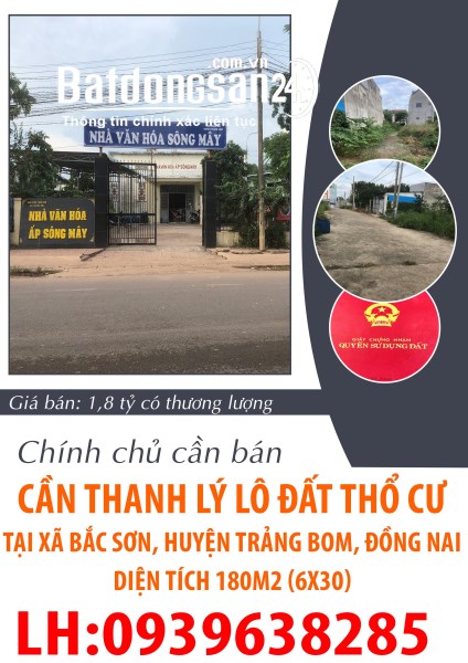 Chính chủ kẹt tiền cần thanh lý lô đất thổ cư 180m2 (6x30)