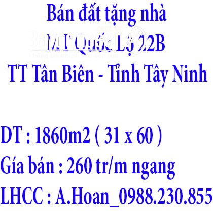 Bán đất tặng nhà mặt tiền Quốc Lộ 22B