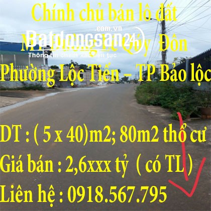 Chính chủ Cần bán lô đất ngay mặt tiền đường Lê Quý