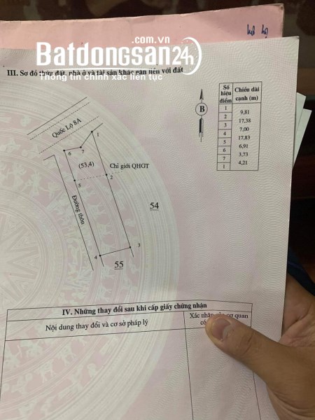 CHÍNH CHỦ CẦN BÁN LÔ ĐẤT Ở KHỐI 9 – THỊ TRẤN PHỐ CHÂU – HUYỆN HƯƠNG