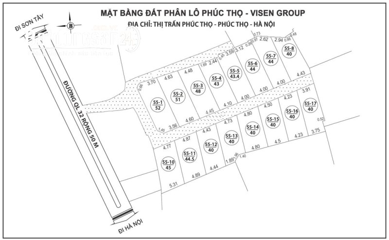 Chính chủ cần bán đất phân lô diện tích 40-50m2/lô, tại Thị trấn Phúc