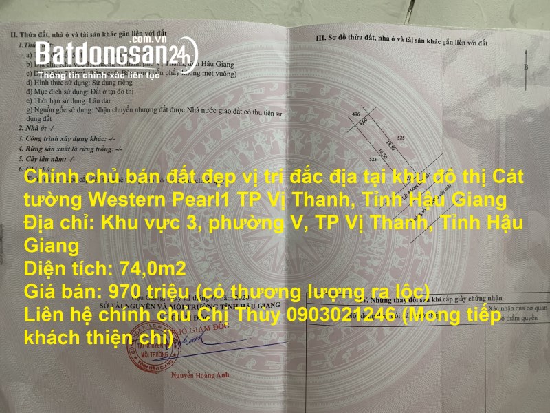 Chính chủ bán đất đẹp vị trí đắc địa tại khu đô thị Cát tường Western