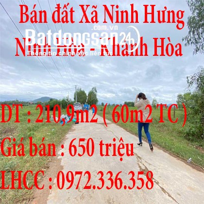 Bán đất 210,9m2 xã Ninh Hưng, Ninh Hòa, Khánh Hòa chỉ 650 triệu