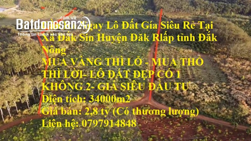 Cần Ra Ngay Lô Đất Gía Siêu Rẻ Tại Xã Đắk Sin Huyện Đăk Rlấp tỉnh Đắk