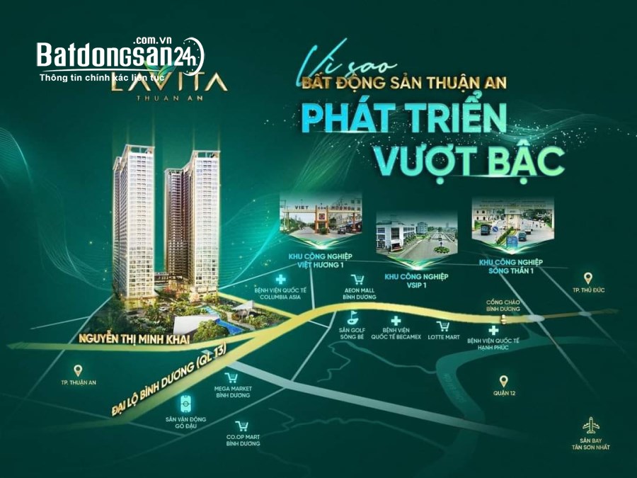 Bán căn hộ 2pn Lavita Thuận An, Mặt tiền Ql13, Giá chỉ 29tr/m2 