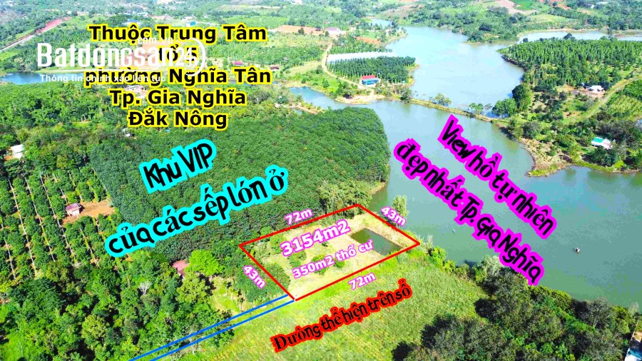350m2 thổ cư view hồ tự nhiên tại trung tâm Tp. Gia Nghĩa tỉnh Đắk Nông