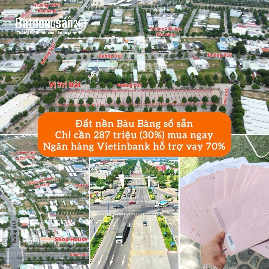 Bán đất tái định cư Becamex Bàu Bàng, sổ sẵn, chỉ 9xx nền
