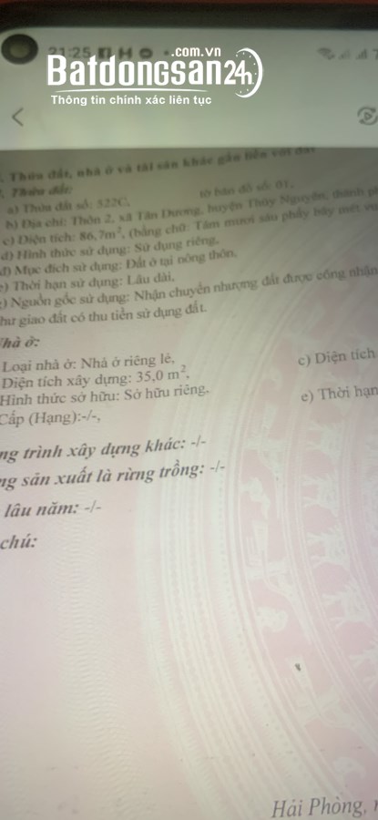 Bán nhà Đường Liên Xã, Xã Tân Dương, Huyện Thuỷ Nguyên