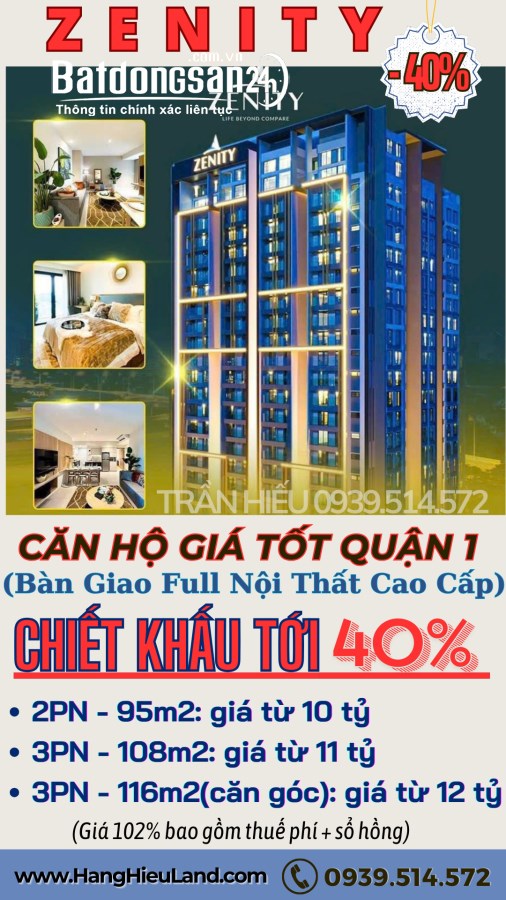 Căn hộ 4 sao Q.1 giá 17 tỷ nay còn 10,4 tỷ (có VAT +Bảo trì) full nội thất, nhận nhà 