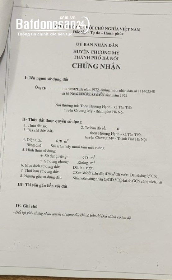 Bán nhà Đường Quốc Lộ 6, Xã Tân Tiến , Huyện Chương Mỹ