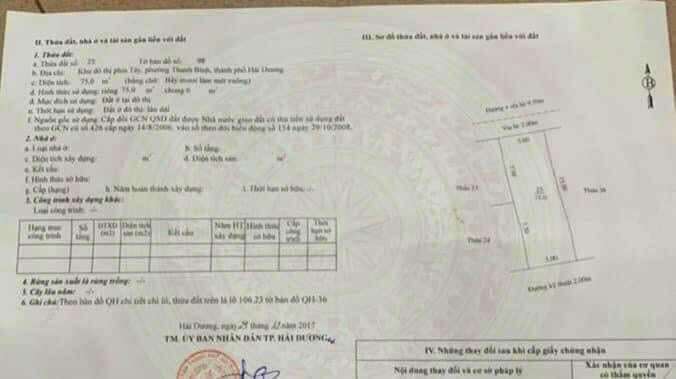 Bán đất KĐT Vạn Phúc, phường Thanh Bình, TP HD, 75m2, mt 5m, cách 1 nhà ra mặt đường 
