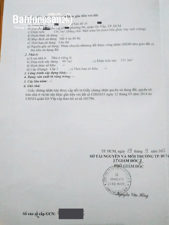 Bán nhà Đường Nguyễn Oanh, Phường 6, Quận Gò Vấp
