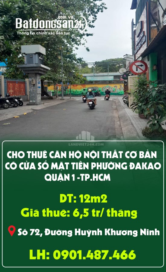 CĂN HỘ NỘI THẤT CƠ BẢN CÓ CỬA SỔ MẶT TIỀN PHƯỜNG ĐAKAO QUẬN 1