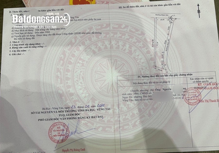 Bán đất xã Tóc Tiên, thị xã Phú Mỹ, Bà Rịa Vũng Tàu
