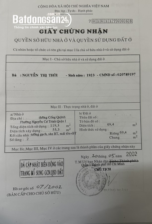 Bán nhà Đường Cống Quỳnh, Phường Nguyễn Cư Trinh, Quận 1