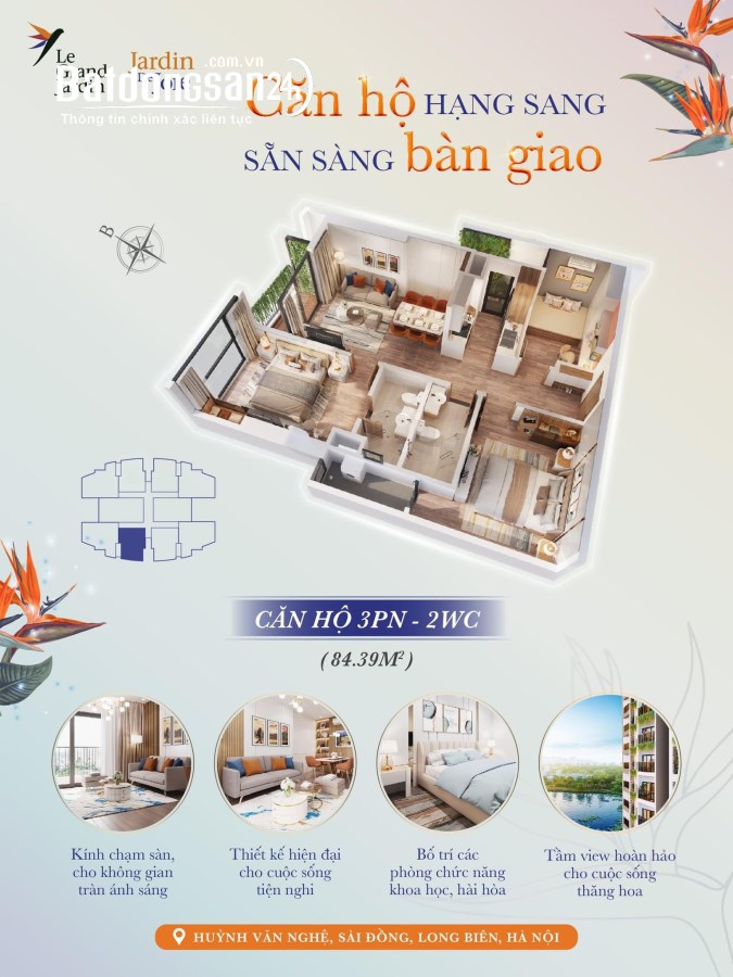 Chỉ 3.5 tỷ sở hữu căn 2PN 77m2, căn 3PN giá 4,1 tỷ tại trung tâm quận Long Biên