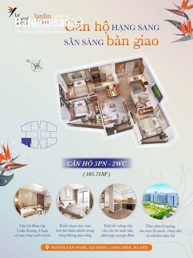 Chỉ 3.5 tỷ sở hữu căn 2PN 77m2, căn 3PN giá 4,1 tỷ tại trung tâm quận Long Biên