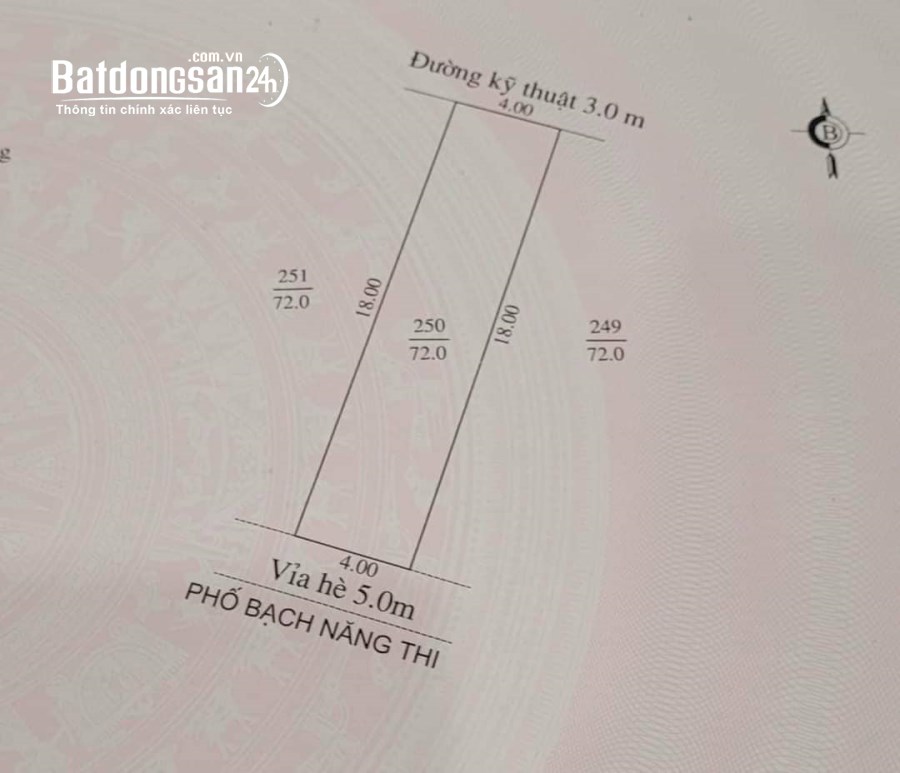 Bán đất mặt phố Bạch Năng Thi, Đông Nam Cường, TP HD, 72m2, mt 4m, hướng nam, đường 2