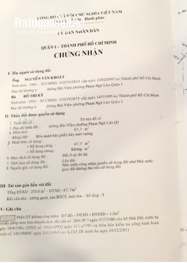 Bán nhà Đường Bùi Viện, Phường Phạm Ngũ Lão, Quận 1
