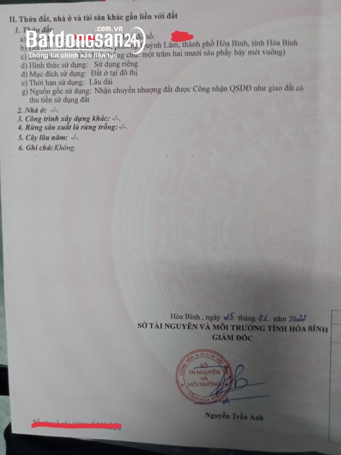 Bán nhà Đường 6, Xã Sủ Ngòi, TP -  Hoà Bình