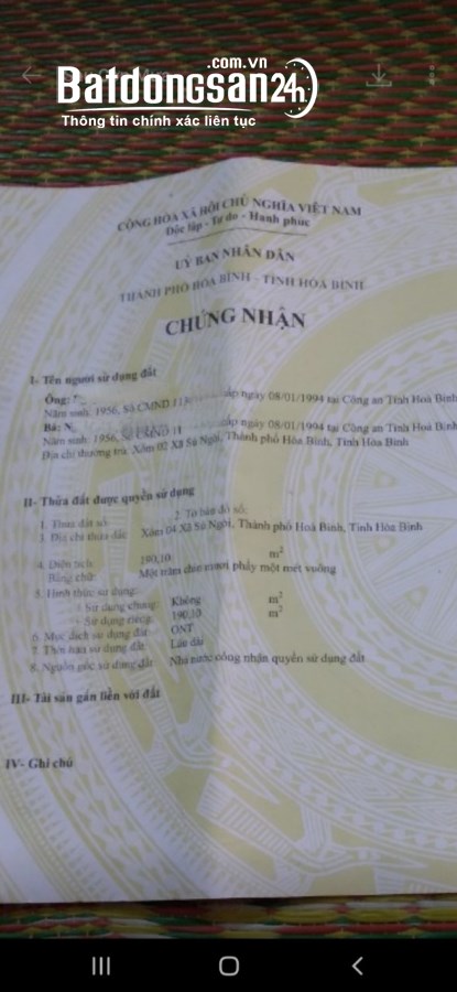 Bán đất Đường 6, Xã Sủ Ngòi, TP -  Hoà Bình
