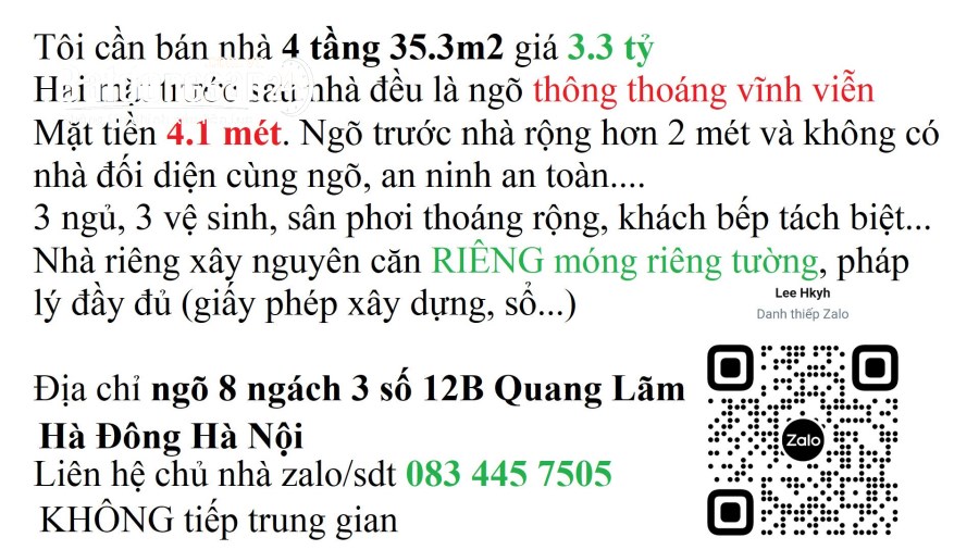 Bán nhà Đường Quang Lãm, Phường Phú Lãm, Quận Hà Đông