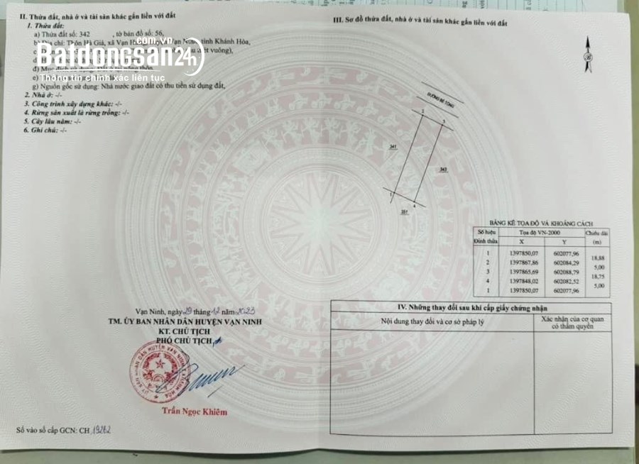 Bán đất Đường Quốc Lộ 1A, Xã Vạn Hưng, Huyện Vạn Ninh